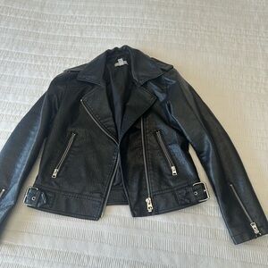Topshop Black Faux Leather Biker Jacket with Silver Hardware